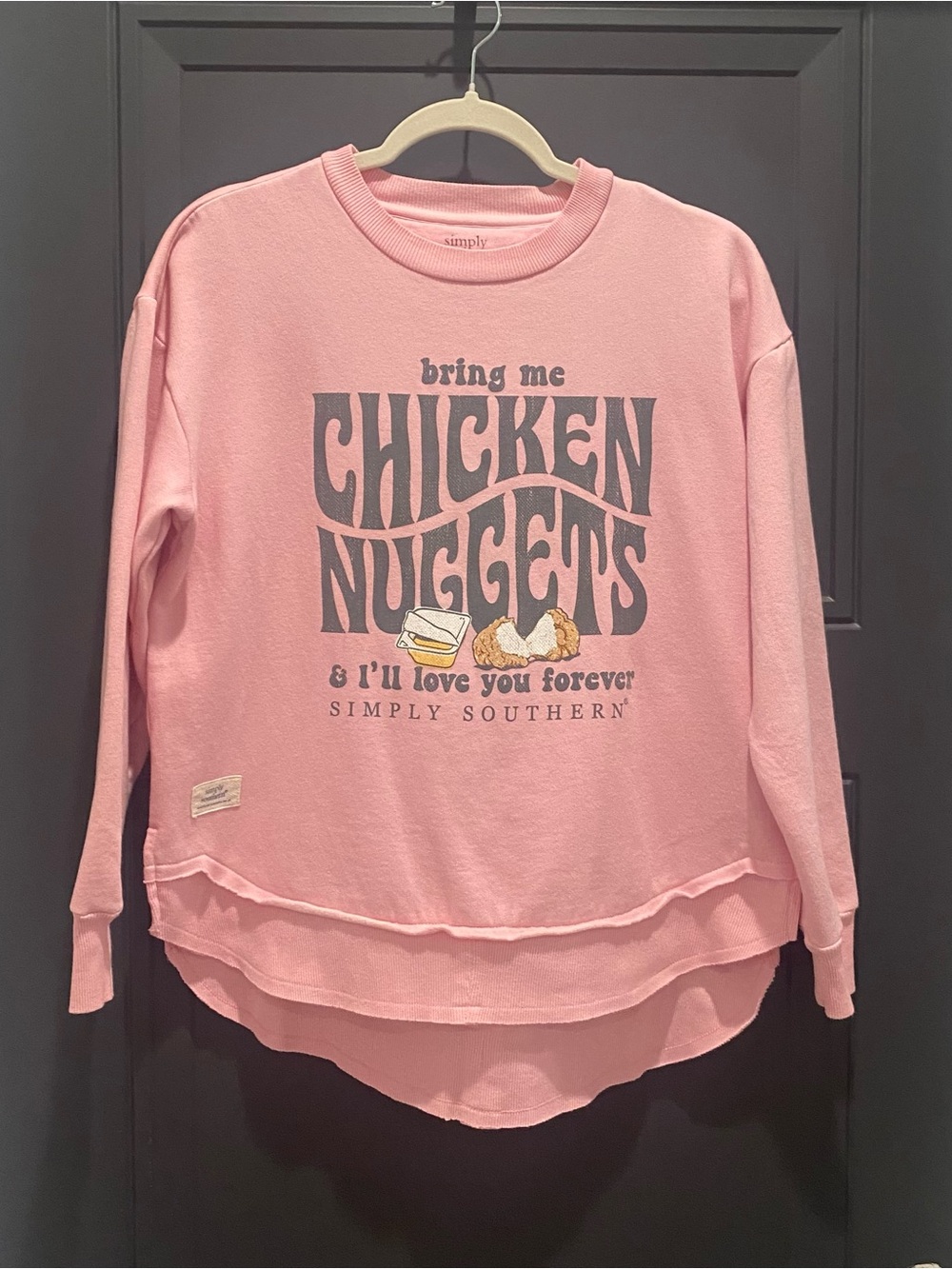 Simply Southern Pink 'Bring Me Chicken Nuggets' Sweatshirt Size Medium